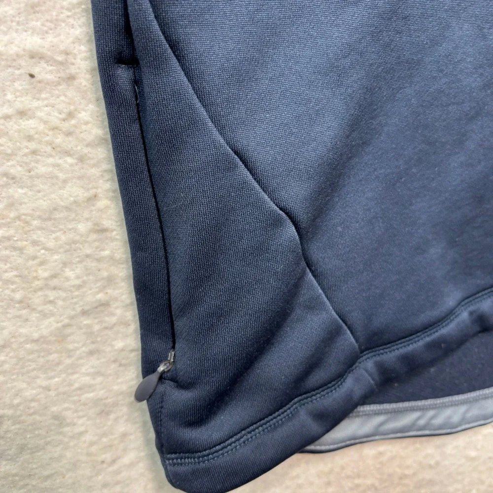 Adidas Mens XL Navy Blue‎ Quarter Zip Fleece Pullover Striped Sleeve #1141